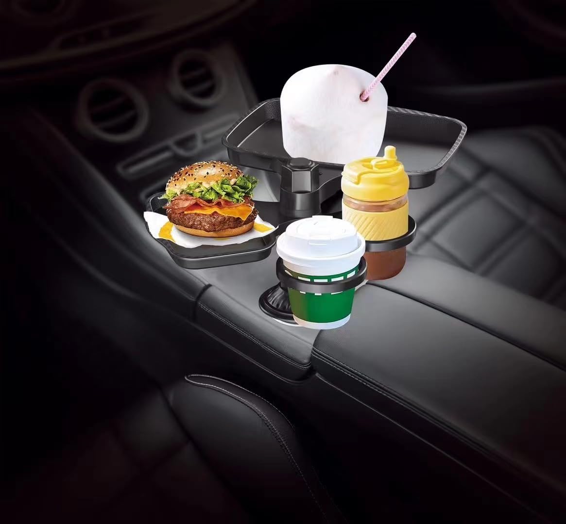 5-in-1 car Cup Holder Expander with Detachable car Cup Holder Tray, Phone Holder, Dual car Plate and car Cup holder with Dual Cup Holder and Adjustable Base, Must-Have Gadgets for Road Trips and Cars